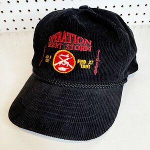 Vintage | 90’s Operation Desert Storm Allied Victory Black Corduroy Ball Cap